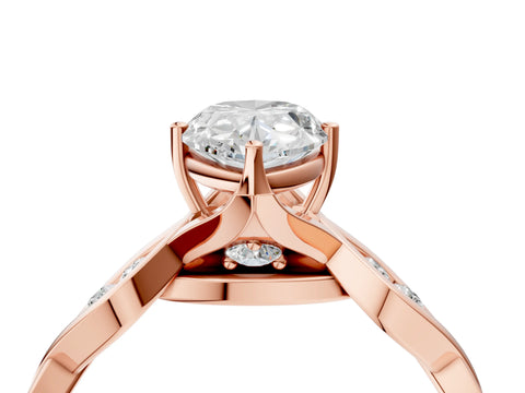 Rose gold Pear Solitaire Twist Band with Leaf Prong Setting 4