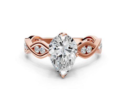 Rose gold Pear Solitaire Twist Band with Leaf Prong Setting