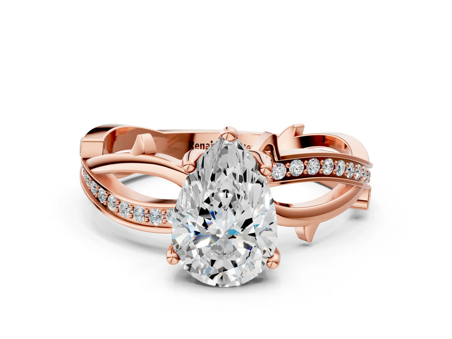 Rose gold Pear Solitaire Twist Band with Pavé Accents and Four-Prong Setting