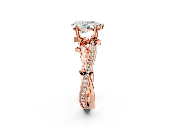 Rose gold Pear Solitaire Twist Band with Pavé Accents and Four-Prong Setting