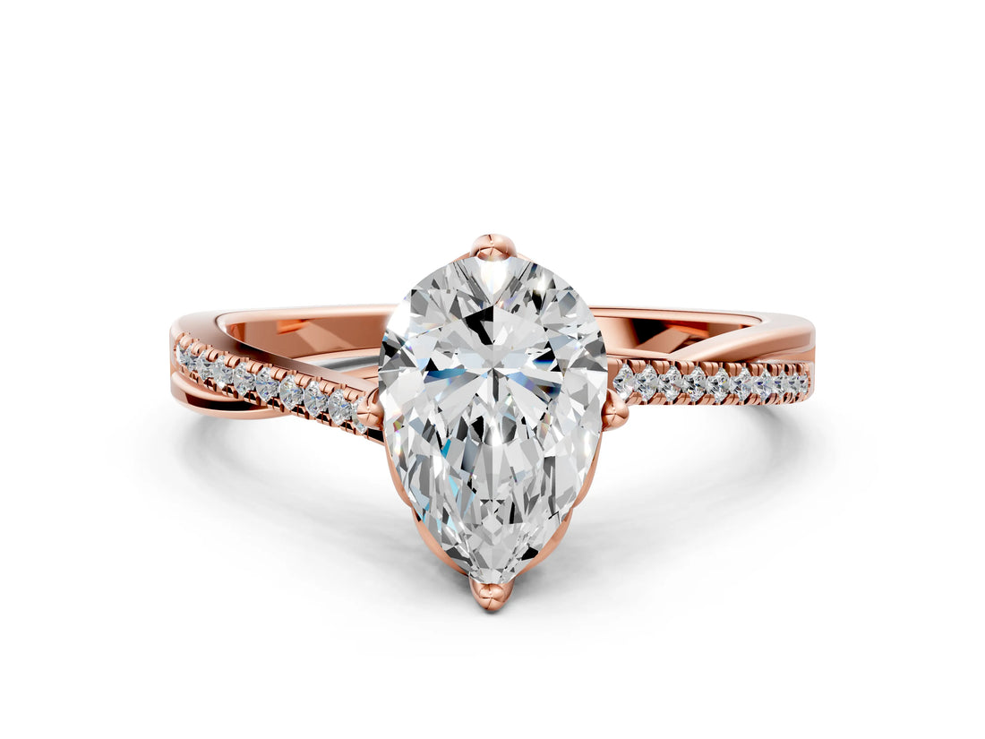 Rose gold Pear Solitaire Twist Band with Pavé Diamonds and Four-Prong Setting_108