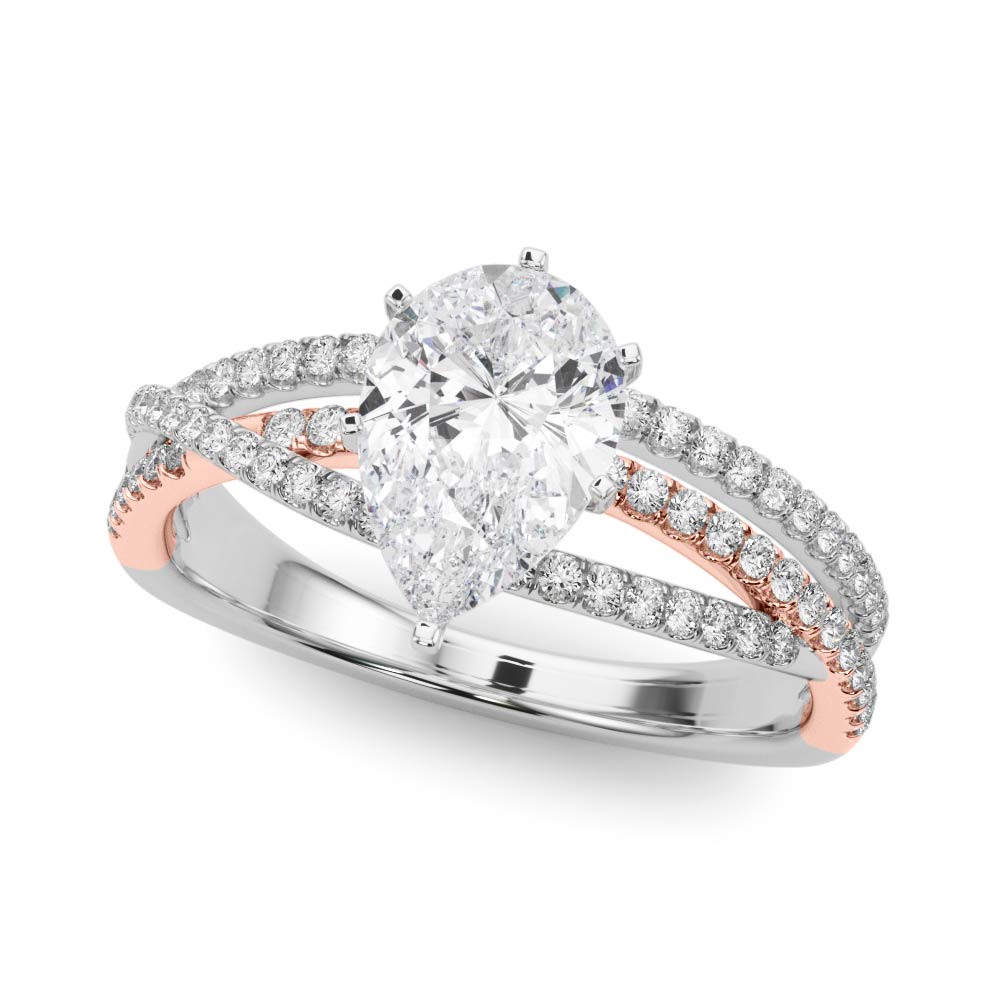 Rose gold Pear Solitaire Twist Band with Pavé Setting and Four-Prong Setting