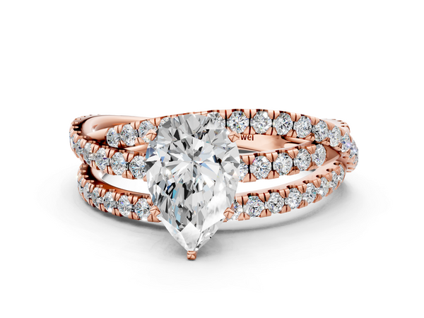 Rose gold Pear Solitaire Twist Band with Pavé Setting and Four-Prong Setting