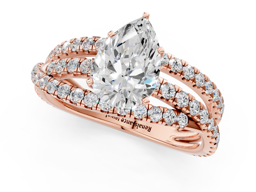 Rose gold Pear Solitaire Twist Band with Pavé Setting and Four-Prong Setting