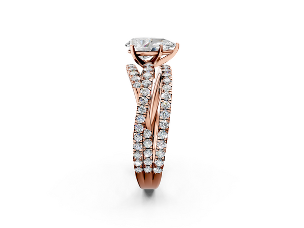 Rose gold Pear Solitaire Twist Band with Pavé Setting and Four-Prong Setting