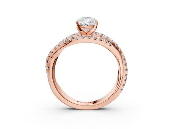 Rose gold Pear Solitaire Twist Band with Pavé Setting and Four-Prong Setting