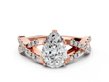 Rose gold Pear Solitaire Twist Band with Pavé Setting and Four-Prong Setting_31