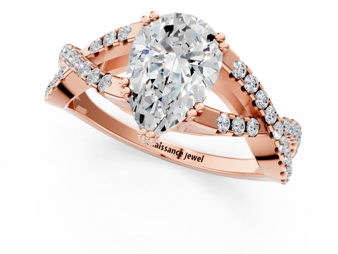 Rose gold Pear Solitaire Twist Band with Pavé Setting and Four-Prong Setting_32