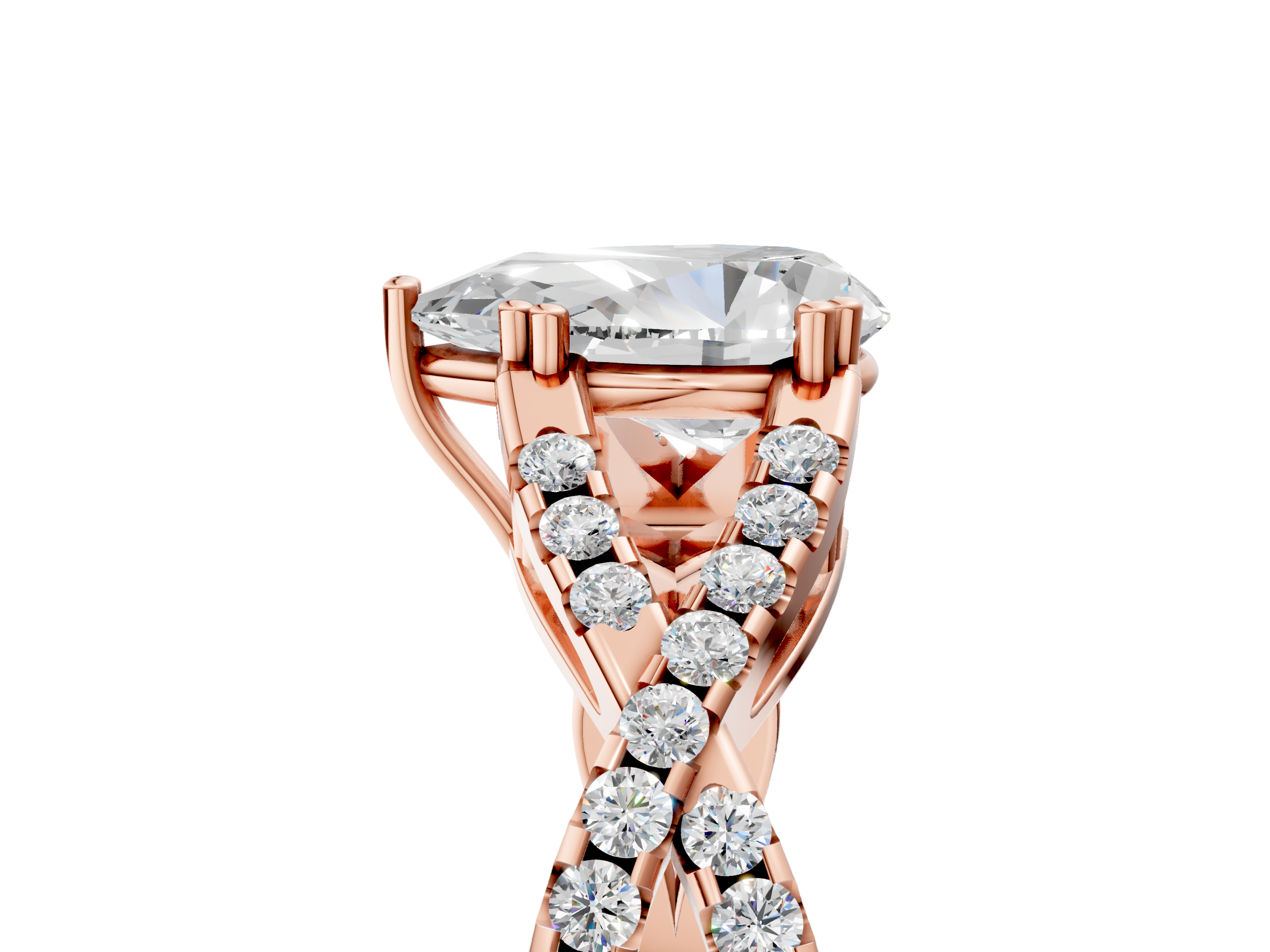 Rose gold Pear Solitaire Twist Band with Pavé Setting and Four-Prong Setting_36