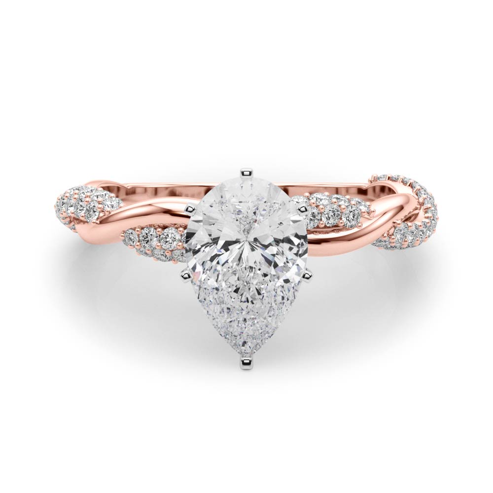 Rose gold Pear Solitaire Twist Band with Pave Prong Setting 1