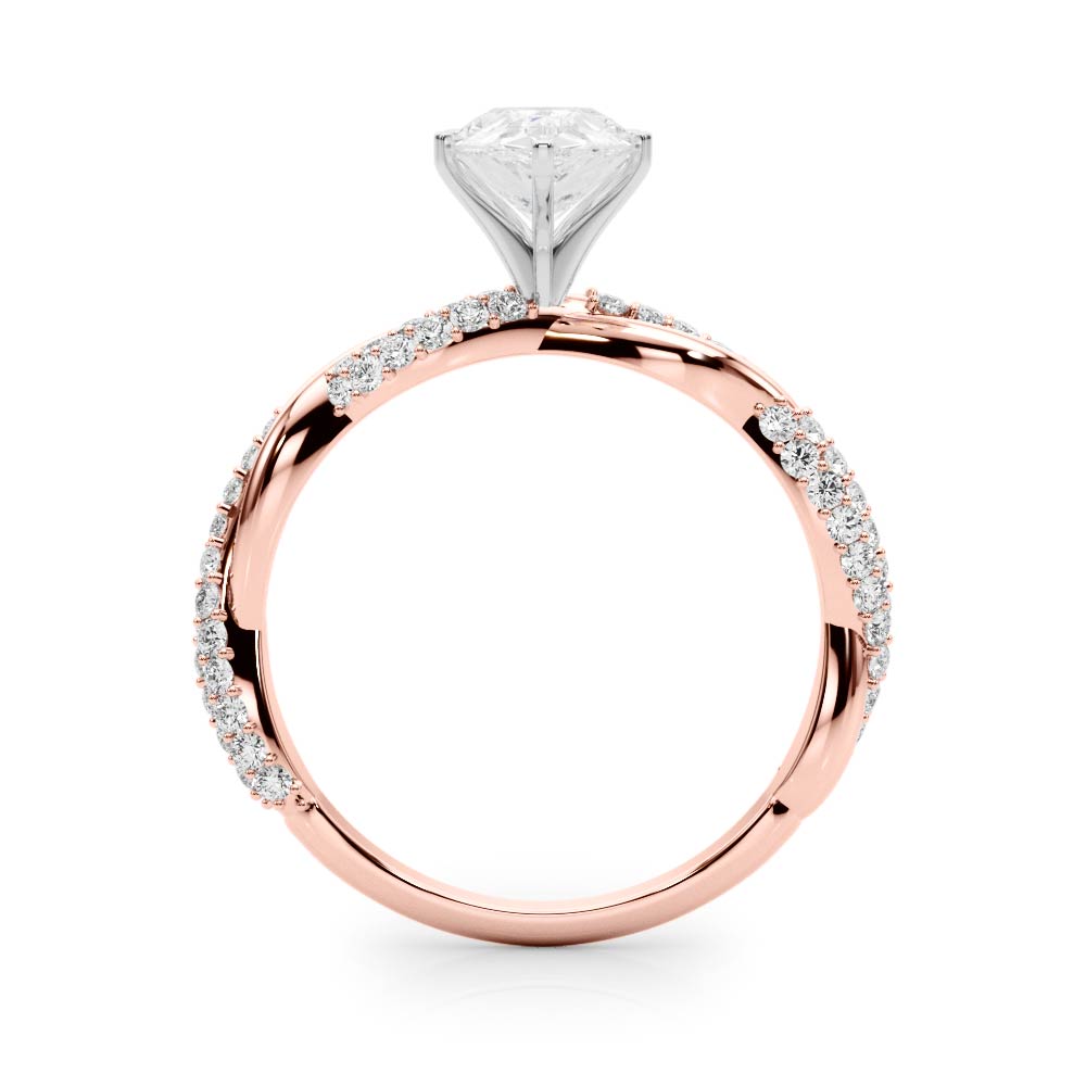 Rose gold Pear Solitaire Twist Band with Pave Prong Setting 2