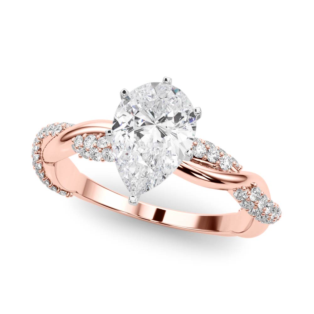 Rose gold Pear Solitaire Twist Band with Pave Prong Setting