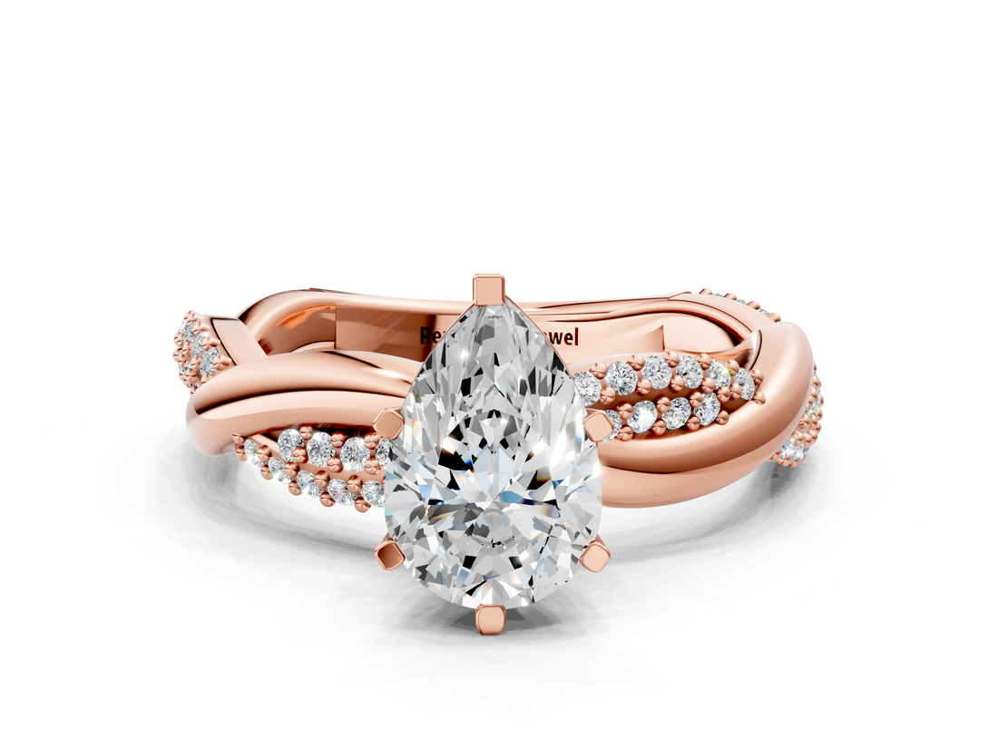 Rose gold Pear Solitaire Twist Band with Pave Prong Setting_71