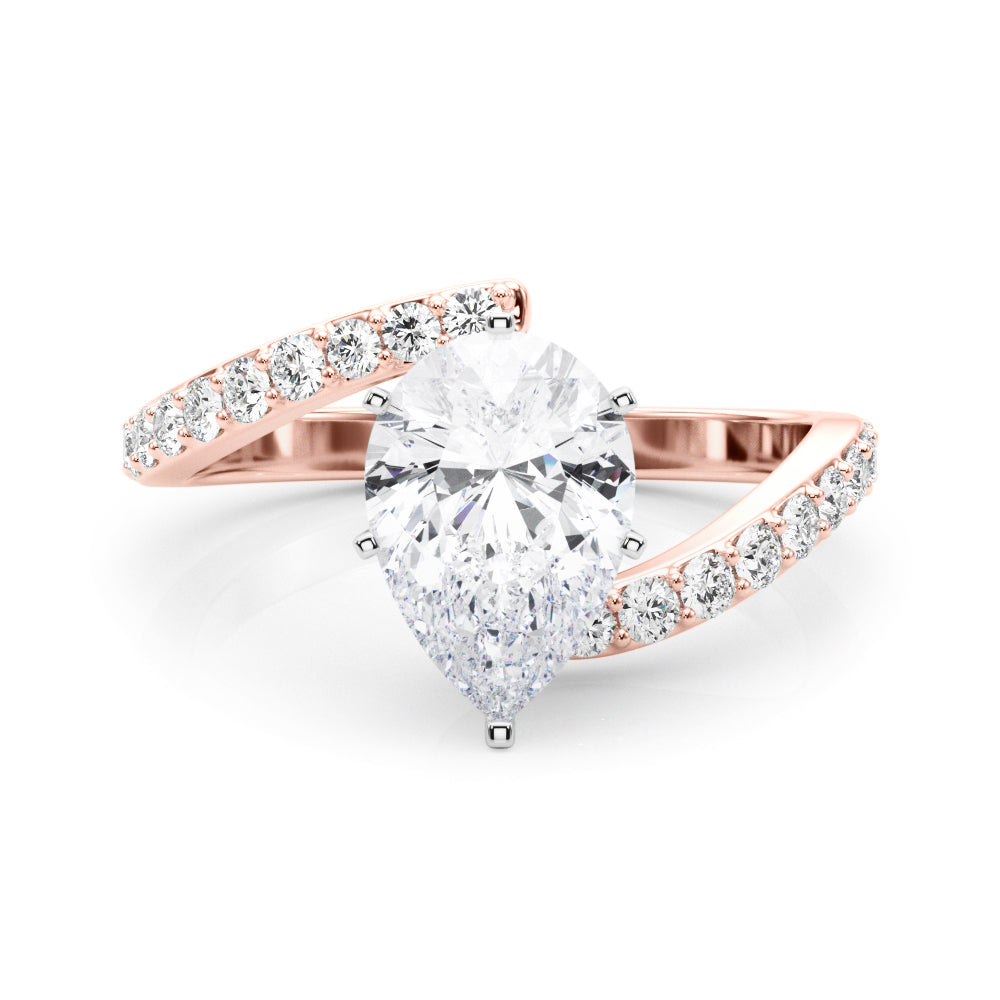 Rose gold Pear Solitaire Twist Band with Pave Set Diamonds and Four-Prong Setting 1