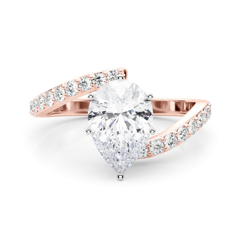 Rose gold Pear Solitaire Twist Band with Pave Set Diamonds and Four-Prong Setting 1