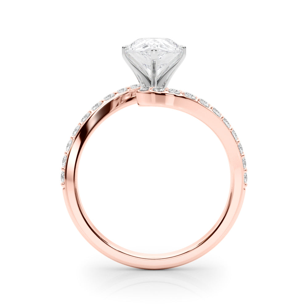 Rose gold Pear Solitaire Twist Band with Pave Set Diamonds and Four-Prong Setting 2