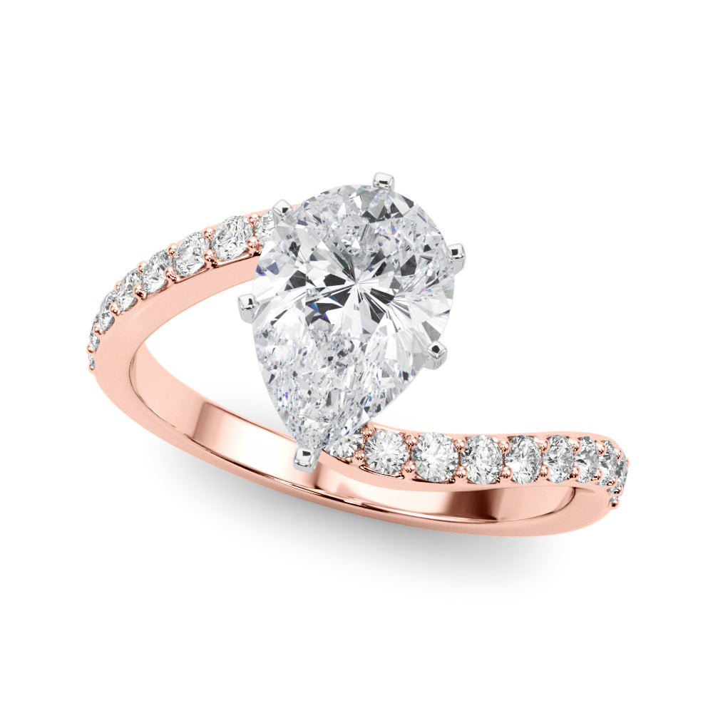 Rose gold Pear Solitaire Twist Band with Pave Set Diamonds and Four-Prong Setting