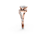 Rose gold Pear Solitaire Twist Band with Pave Set Diamonds and Four-Prong Setting_130