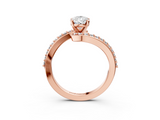 Rose gold Pear Solitaire Twist Band with Pave Set Diamonds and Four-Prong Setting_131