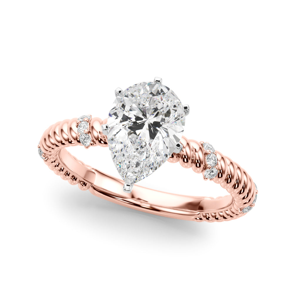 Rose gold Pear Solitaire Twisted Band Prong Set Engagement Ring