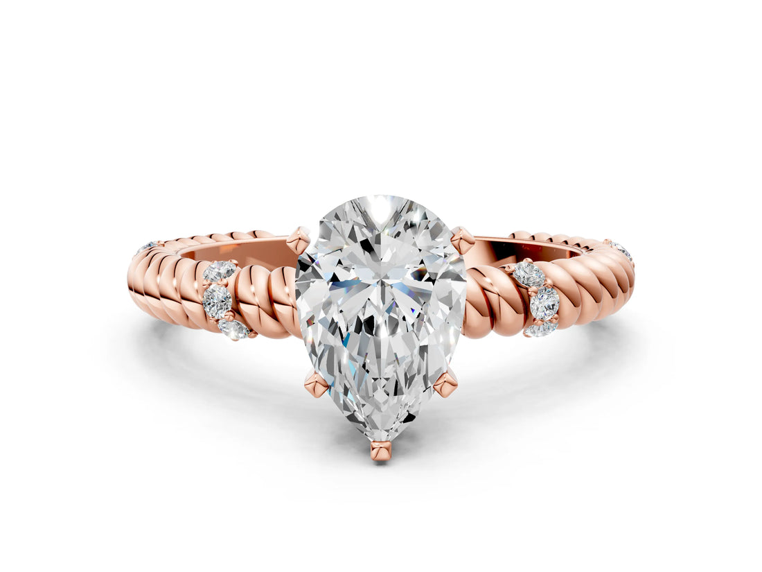 Rose gold Pear Solitaire Twisted Band Prong Set Engagement Ring_70