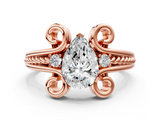 Rose gold Pear Solitaire Twisted Band Scroll Prong Ring_3