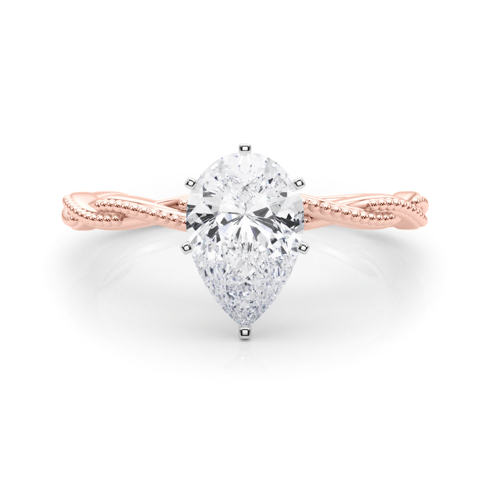 Rose gold Pear Solitaire Twisted Band with Bead Prong Setting 1
