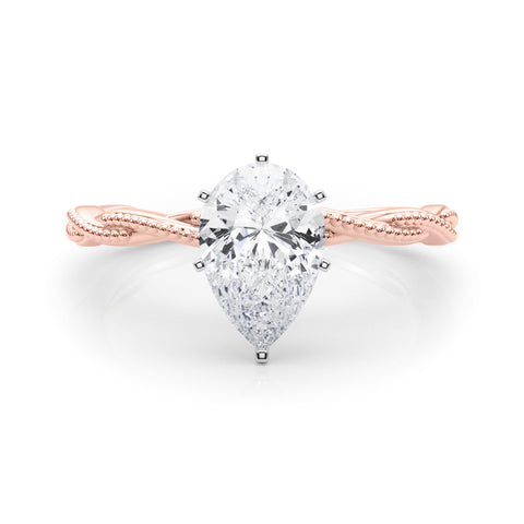 Rose gold Pear Solitaire Twisted Band with Bead Prong Setting 1