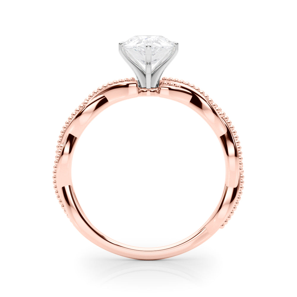 Rose gold Pear Solitaire Twisted Band with Bead Prong Setting 2