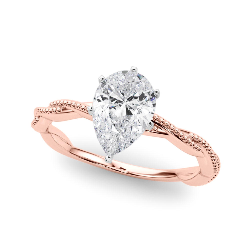 Rose gold Pear Solitaire Twisted Band with Bead Prong Setting