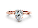 Rose gold Pear Solitaire Twisted Band with Bead Prong Setting_404