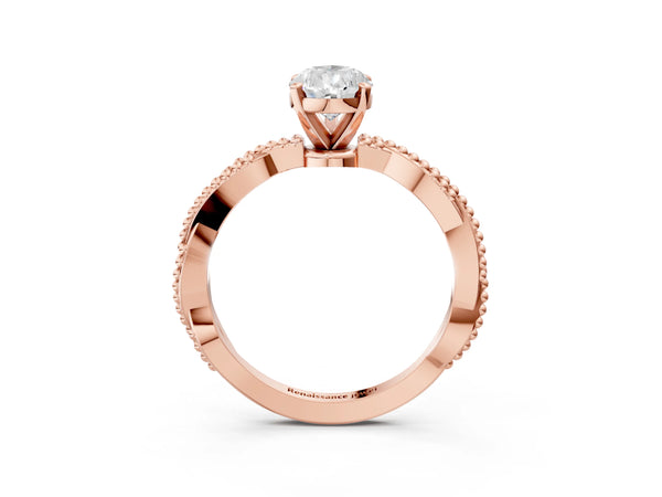 Rose Gold Pear-Shaped Solitaire Engagement Ring Setting with Beaded Twist Band and Basket Head