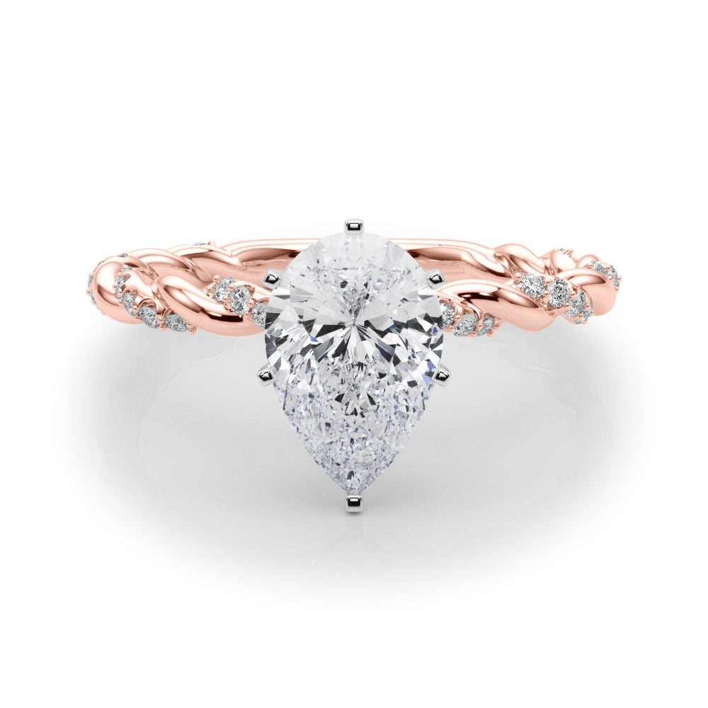 Rose gold Pear Solitaire Twisted Band with Pavé Accents and Four-Prong Setting 1