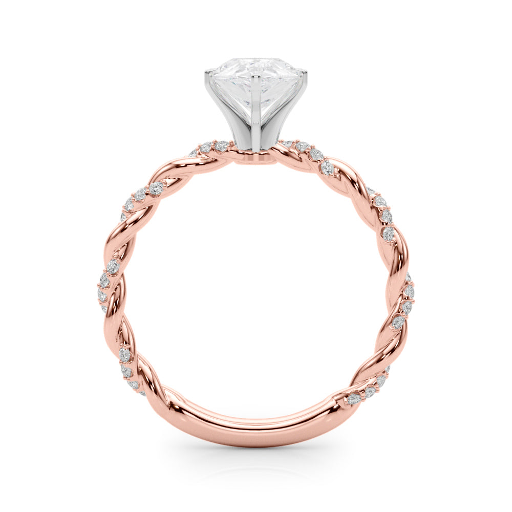 Rose gold Pear Solitaire Twisted Band with Pavé Accents and Four-Prong Setting 2