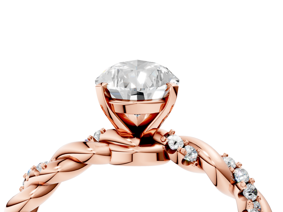 Rose gold Pear Solitaire Twisted Band with Pavé Accents and Four-Prong Setting_29