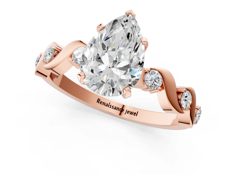 Rose gold Pear Solitaire Twisted Band with Prong Setting