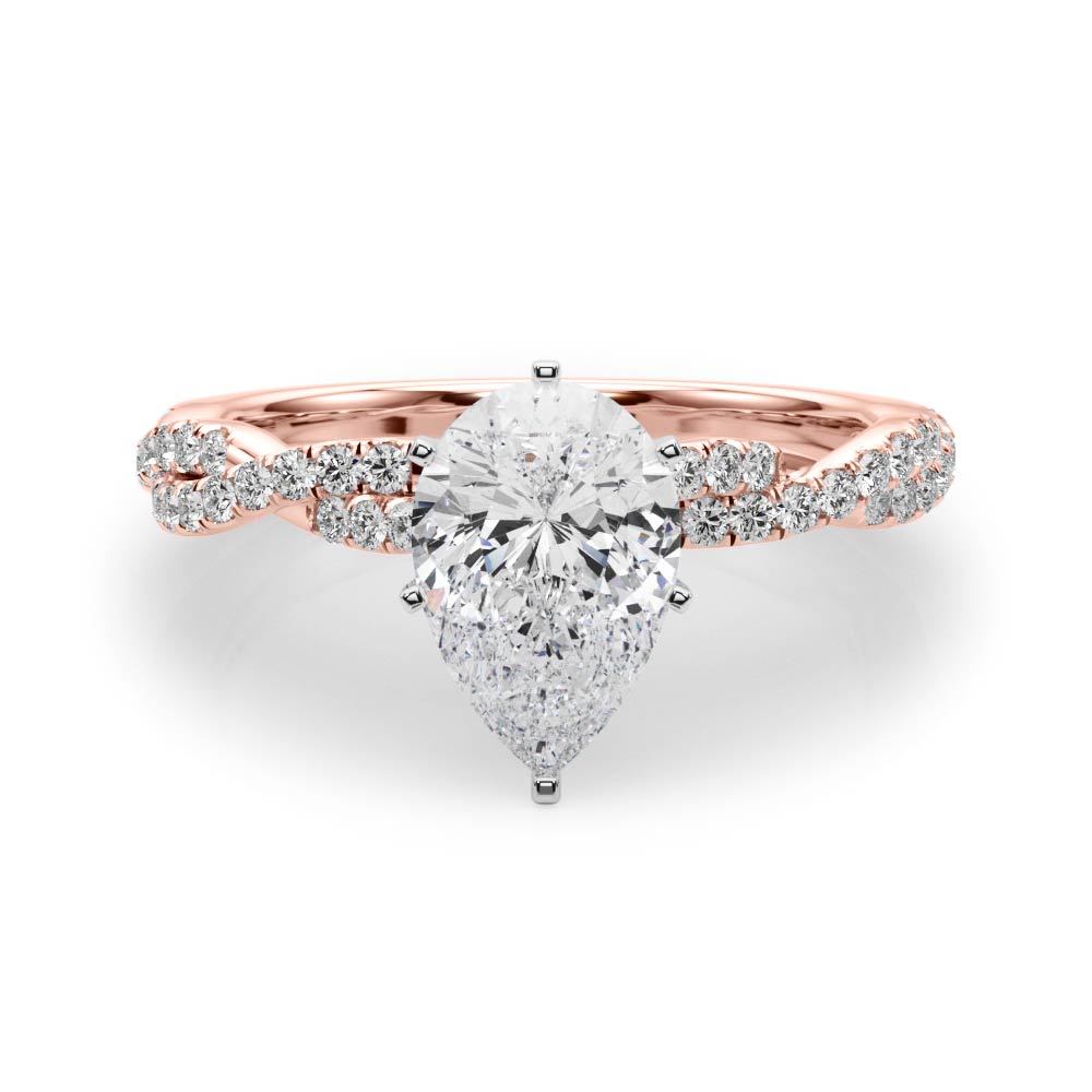 Rose gold Pear Solitaire Twisted Pave Band with Four-Prong Setting 1
