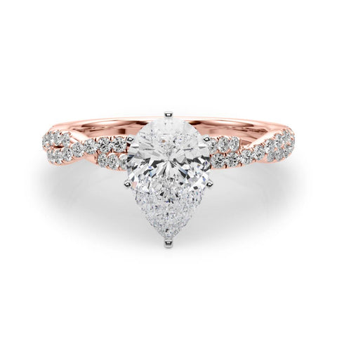 Rose gold Pear Solitaire Twisted Pave Band with Four-Prong Setting 1
