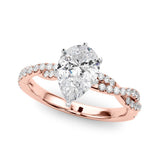 Rose gold Fancy Black Pear Cut Solitaire Twisted Pave Band with Four-Prong Setting