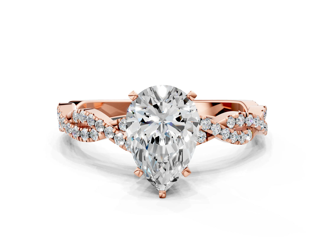 Rose gold Pear Solitaire Twisted Pave Band with Four-Prong Setting_9