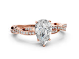 Rose gold Pear Solitaire Twisted Pave Diamond Ring with Four-Prong Setting_12