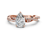 Rose gold Pear Solitaire Twisted Pave Diamond Ring with Four-Prong Setting_80