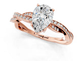 Rose gold Pear Solitaire Twisted Pave Diamond Ring with Four-Prong Setting_81