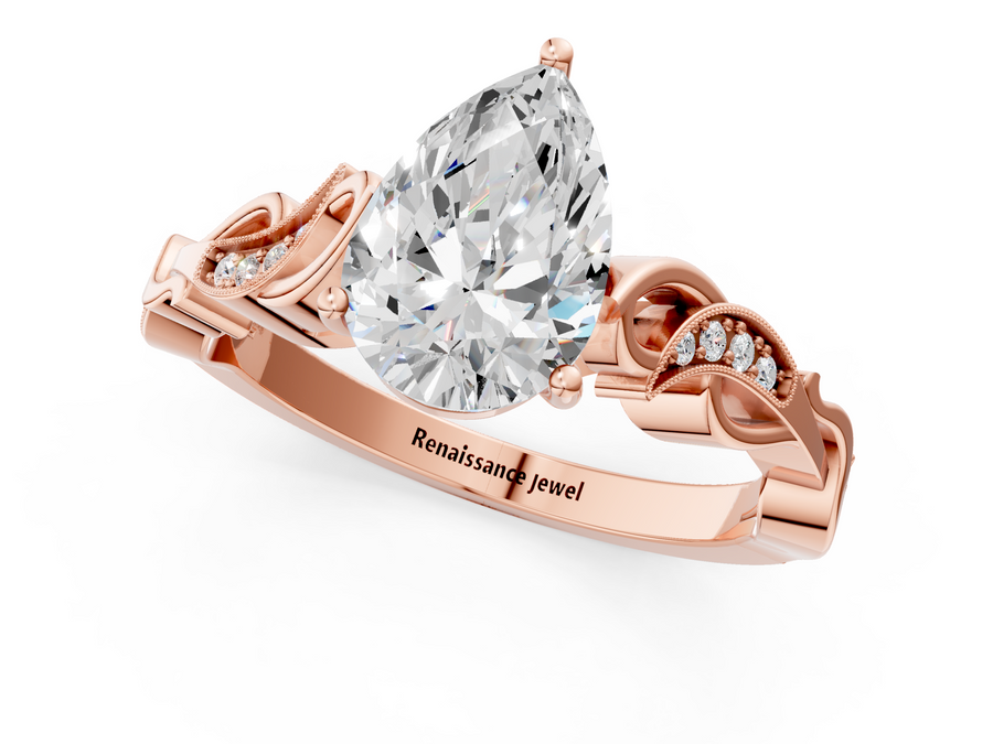 Rose gold Pear Solitaire Vine Band with Milgrain Prong Setting