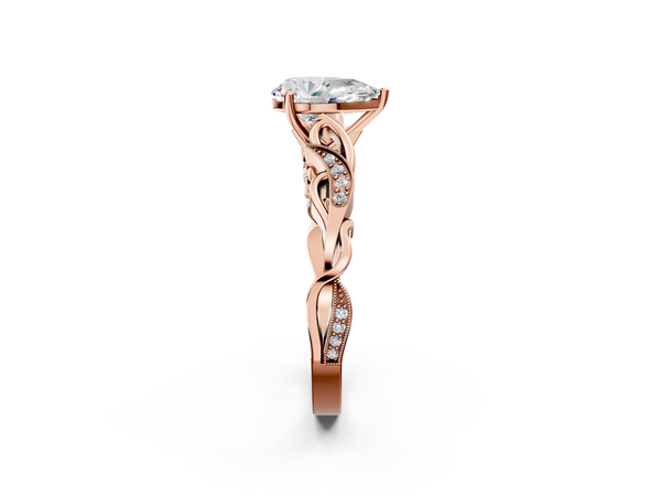 Rose gold Pear Solitaire Vine Band with Milgrain Prong Setting