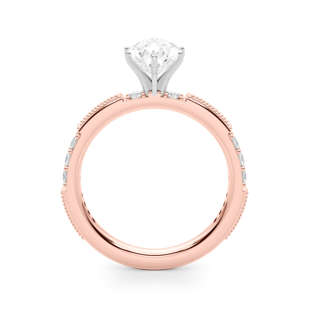 Rose gold Pear Solitaire with Pavé Band and Four-Prong Setting 2
