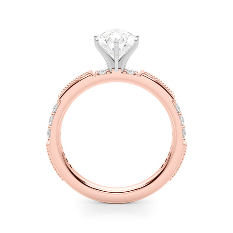 Rose gold Pear Solitaire with Pavé Band and Four-Prong Setting 2