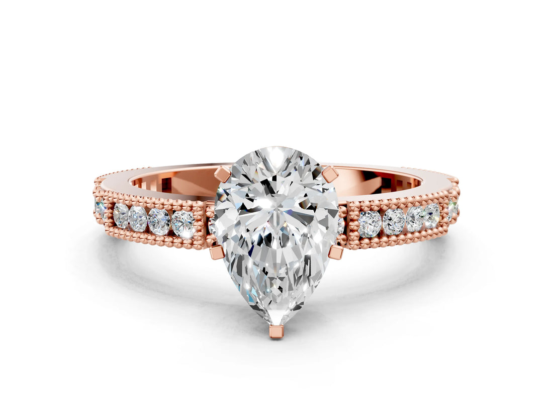 Rose gold Pear Solitaire with Pavé Band and Four-Prong Setting_332