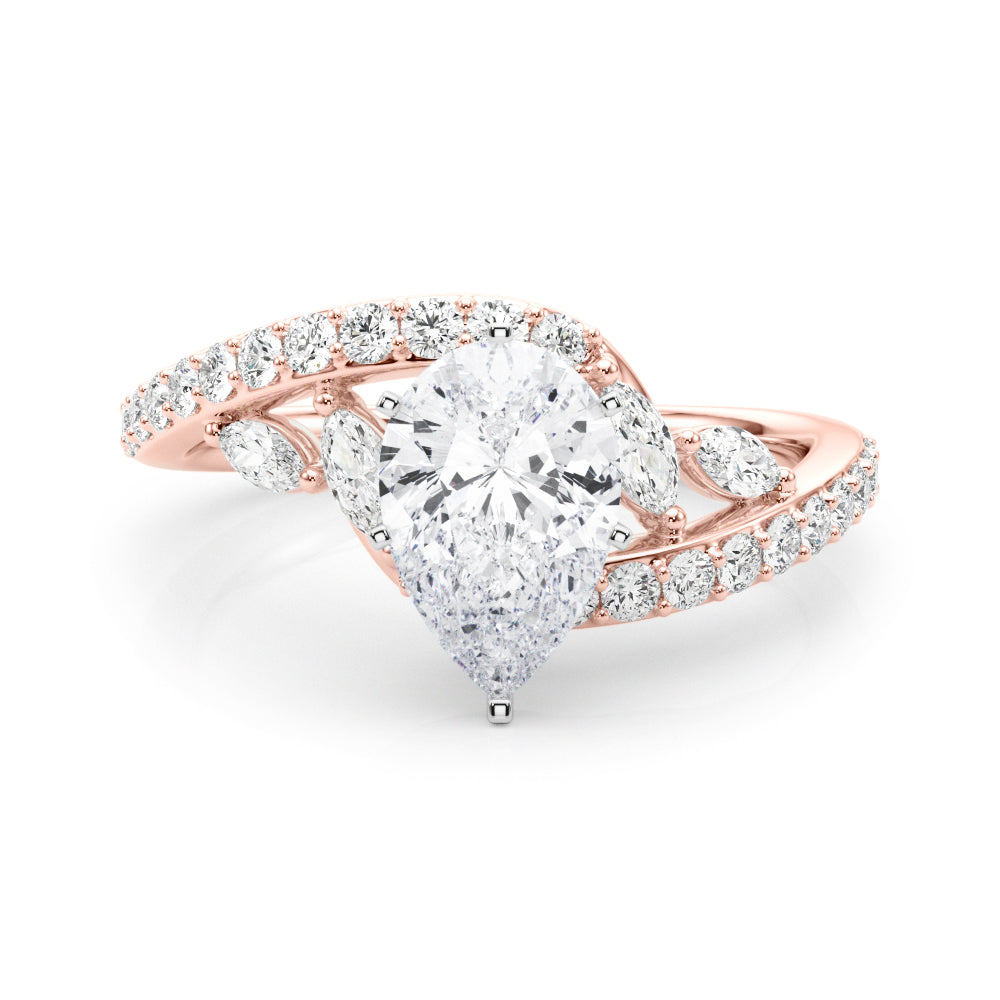 Rose gold Pear Solitaire with Pavé Twist Band and Four-Prong Setting 1