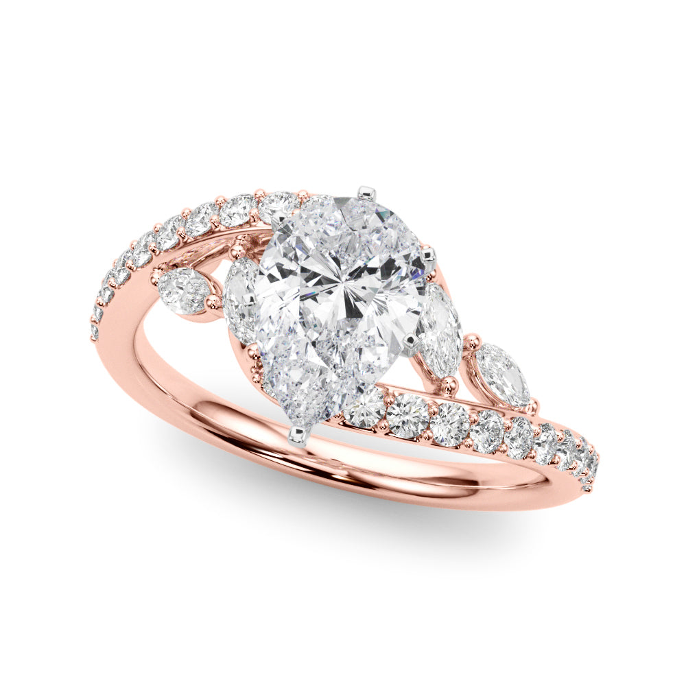 Rose gold Pear Solitaire with Pavé Twist Band and Four-Prong Setting